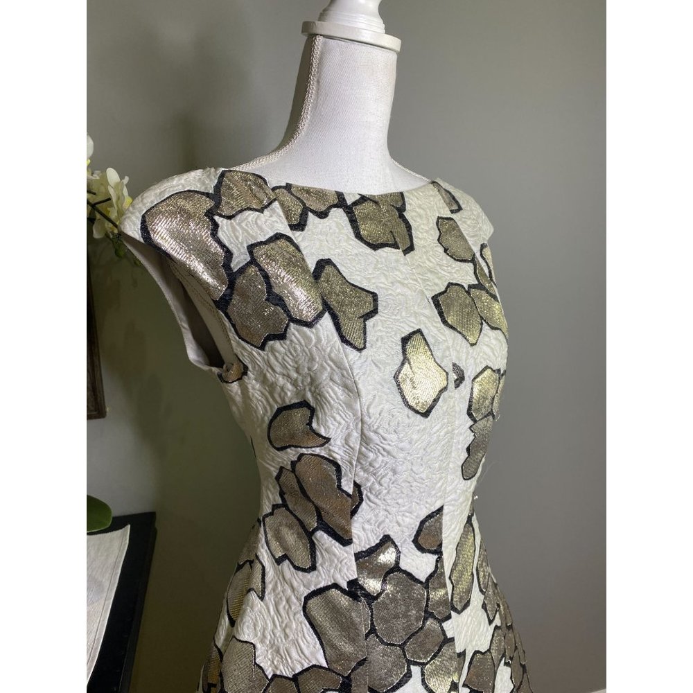 Talbot Runhof Korbut 20 Jacquard Cap Sleeve A-Line Cocktail Dress Size 10 - Picture 9 of 12
